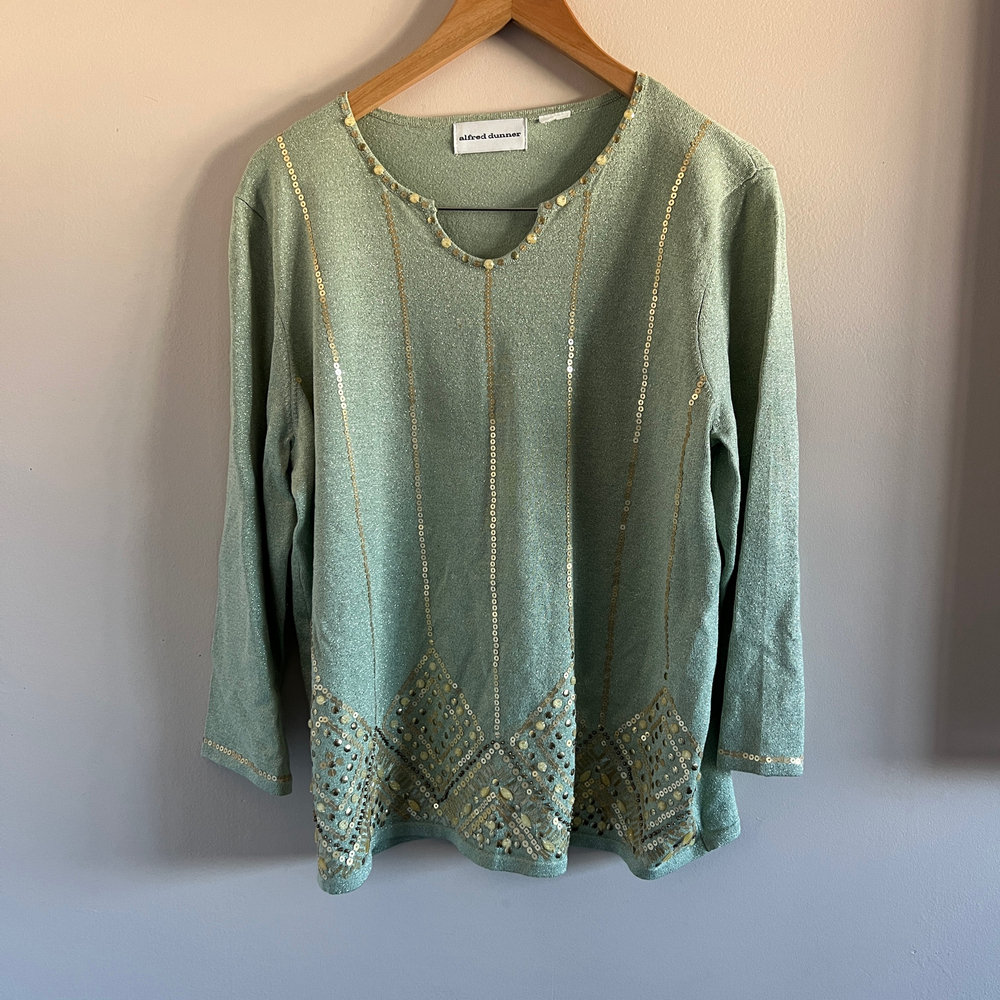 Alfred Dunner Mint Green Embellished Top & Pants Set – Size 12